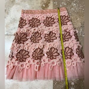 Pink and Brown Lace Floral Skirt